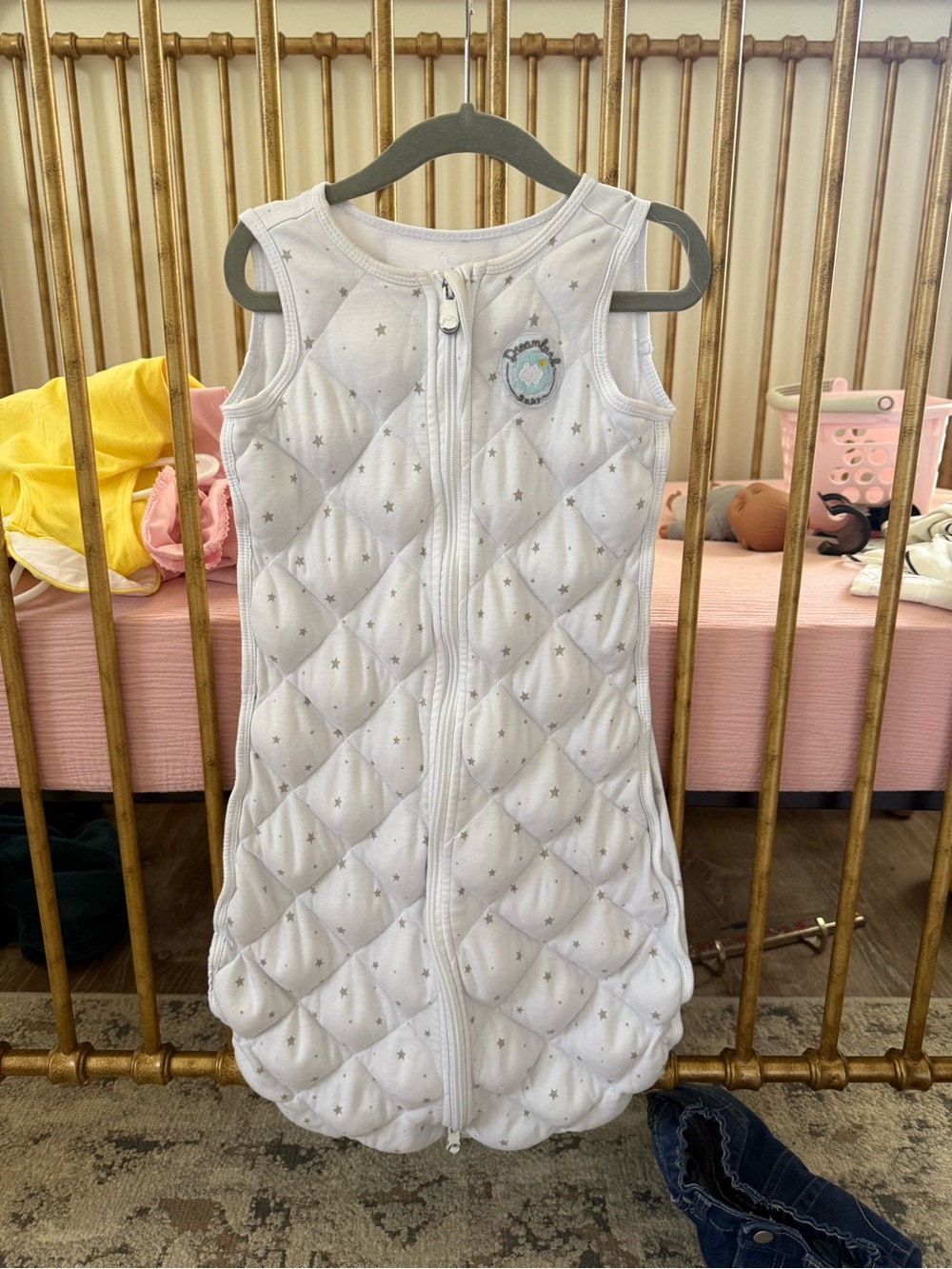 White Baby Quilted Sleep Sack Pajamas with Star Print